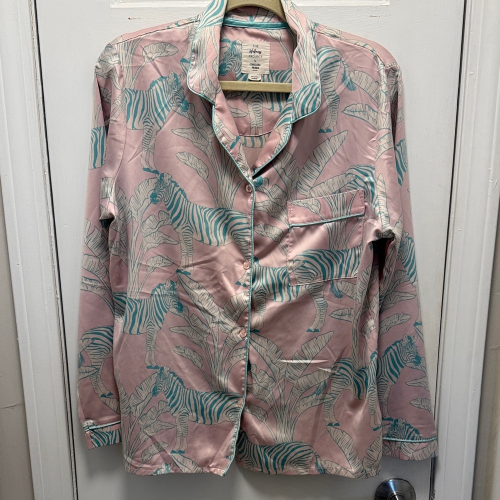 Pink and Blue Zebra Print Satin Pajama Set